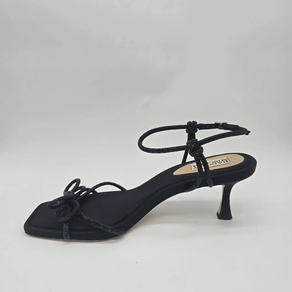 Badgley Mischka Crystal Bow Kitten Heel Sandals Black 10
